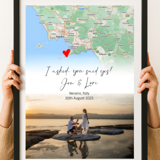 Personalised Map Photo Print | Custom Engagement Wedding Anniversary Gift | First Kiss Location Art | Framed Digital Canvas